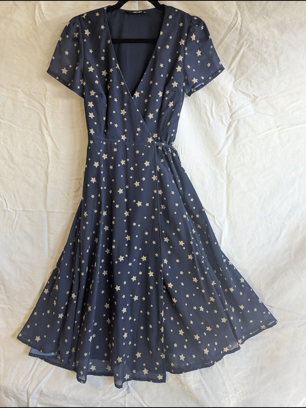 eShakti XS Star Print Navy Wrap Midi Dress